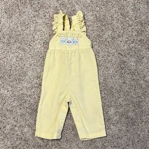 Vintage Healthtex Yellow Corduroy Ruffle Strap Overalls 9 Months